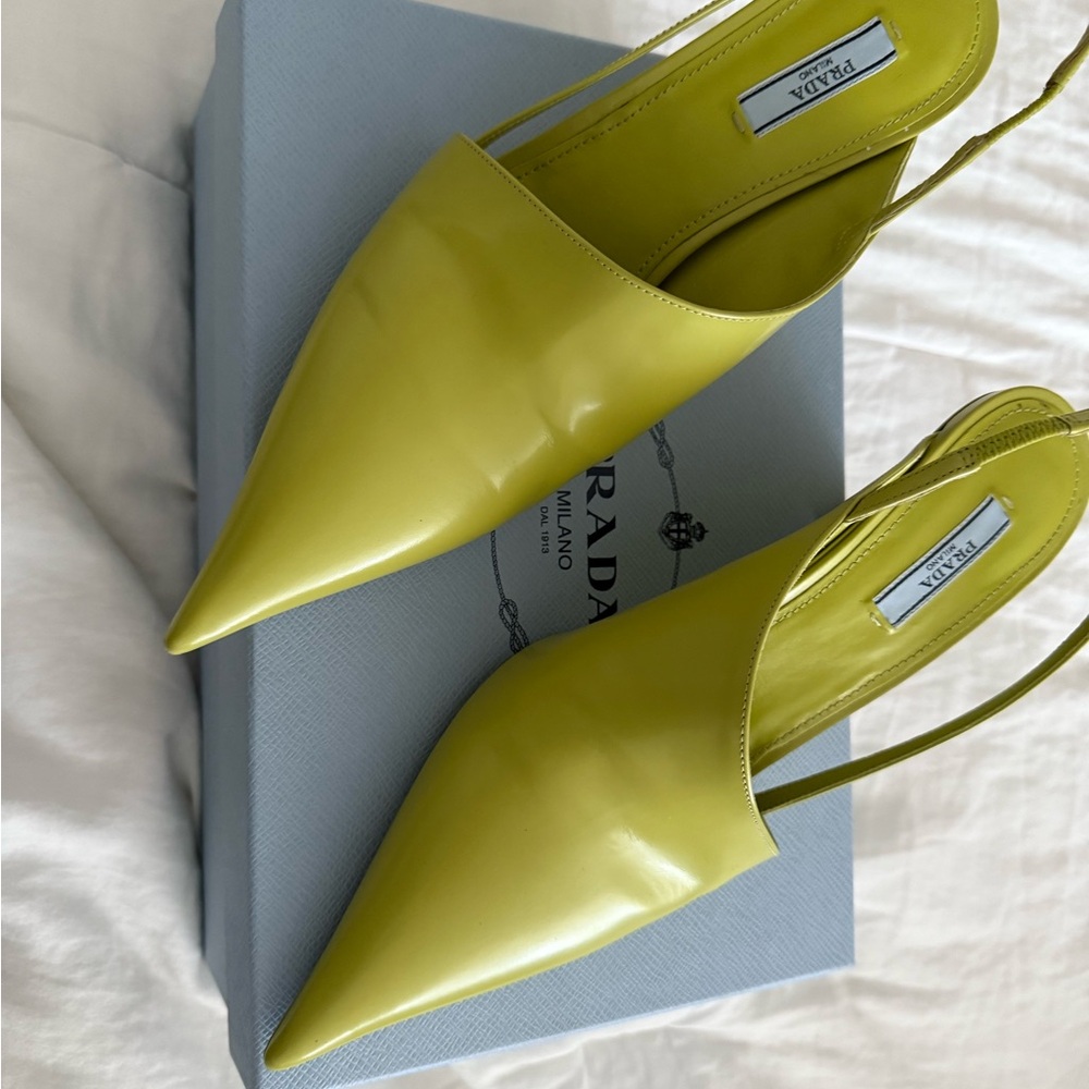 Prada Green Heeled Mules with Pointed Toe